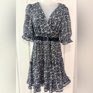 Trixxi Sexy Floral Black and White V Neck Dress